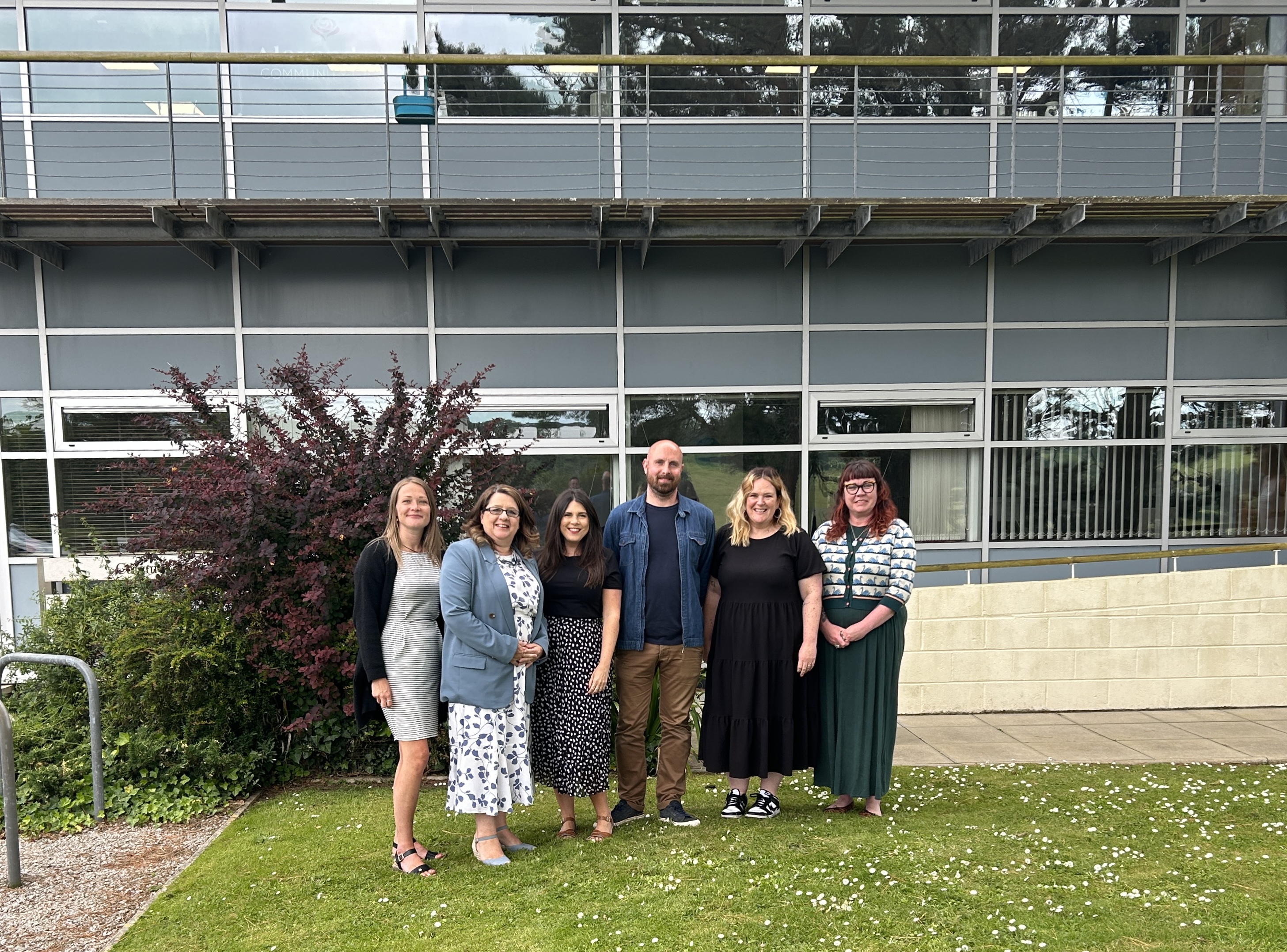 Part of the Healthwatch Cornwall team outside their new office at Calenick House, Newham.