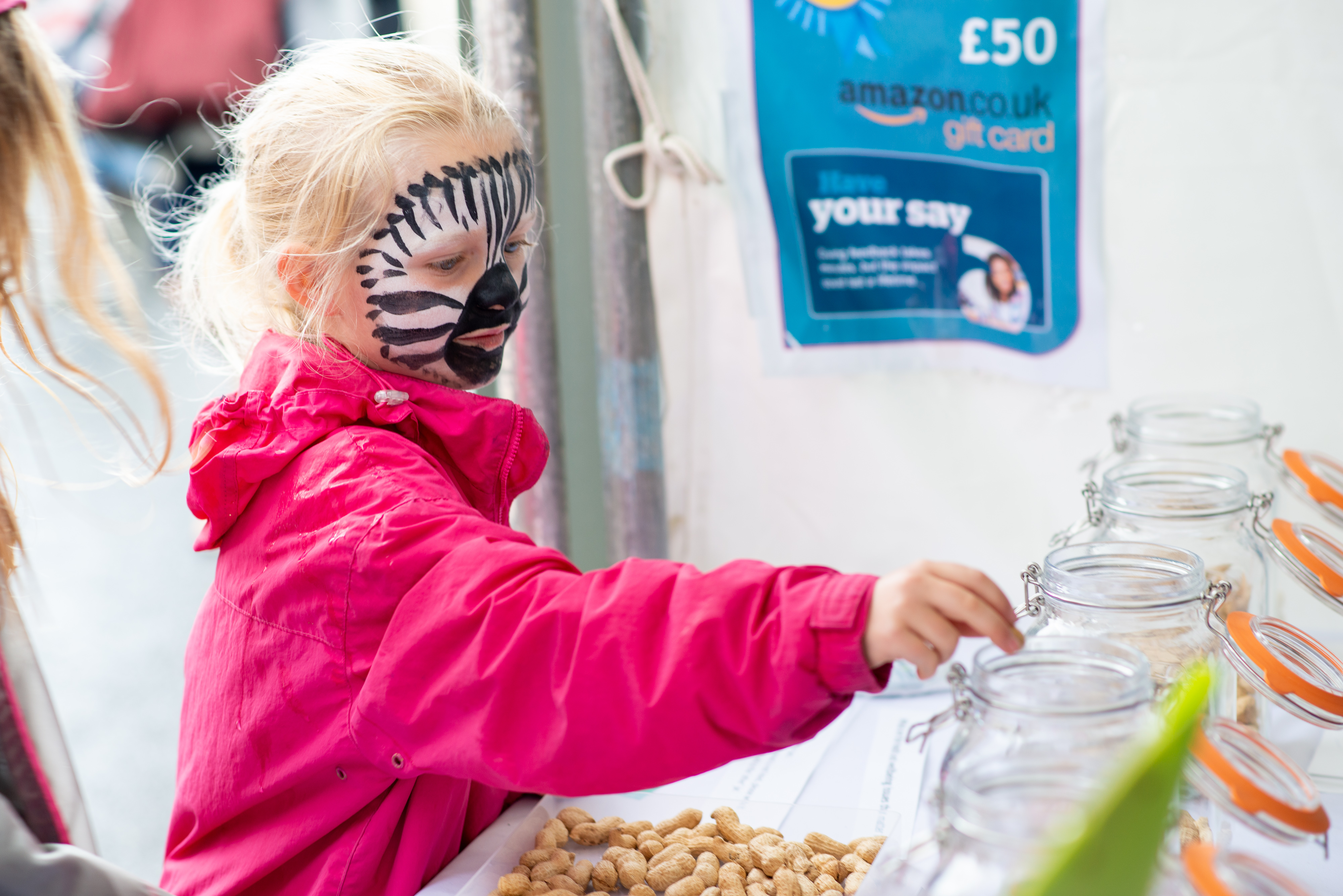 child wearing face paint at a fair