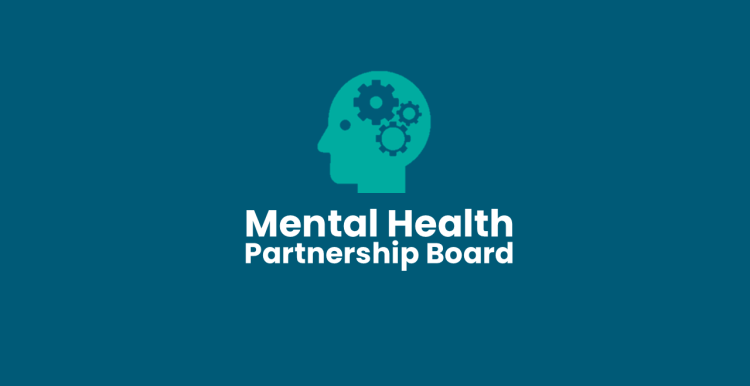 An infographic of a head with cogs within, above text that reads mental health partnership board