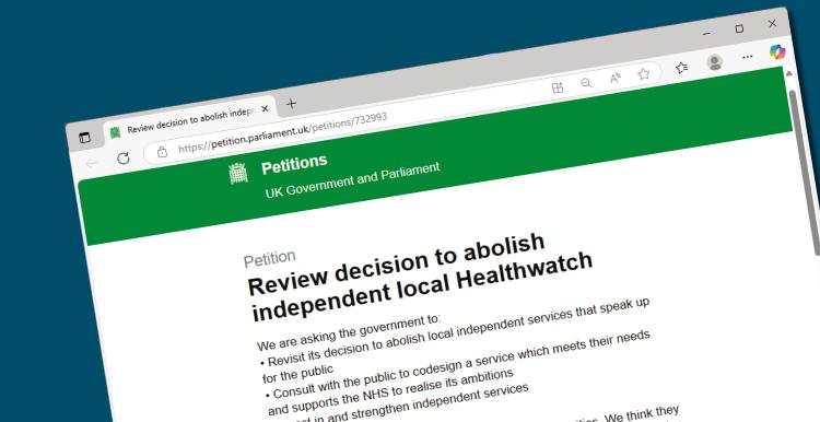 screenshot of the Healthwatch petition web page