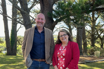Healthwatch Cornwall CEO Debbie Gilbert stands next to MP Perran Moon 